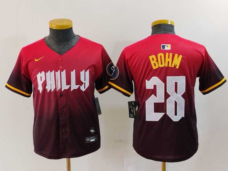 Youth Philadelphia Phillies #28 Alec Bohm Red 2024 City Connect Limited Jersey,We sell and wholesale Youth Philadelphia Phillies #28 Alec Bohm Red 2024 City Connect Limited Jersey on line form chian!